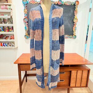 Anthropologie Blue Sweater Duster Long Cardigan with Hood xs by Moth